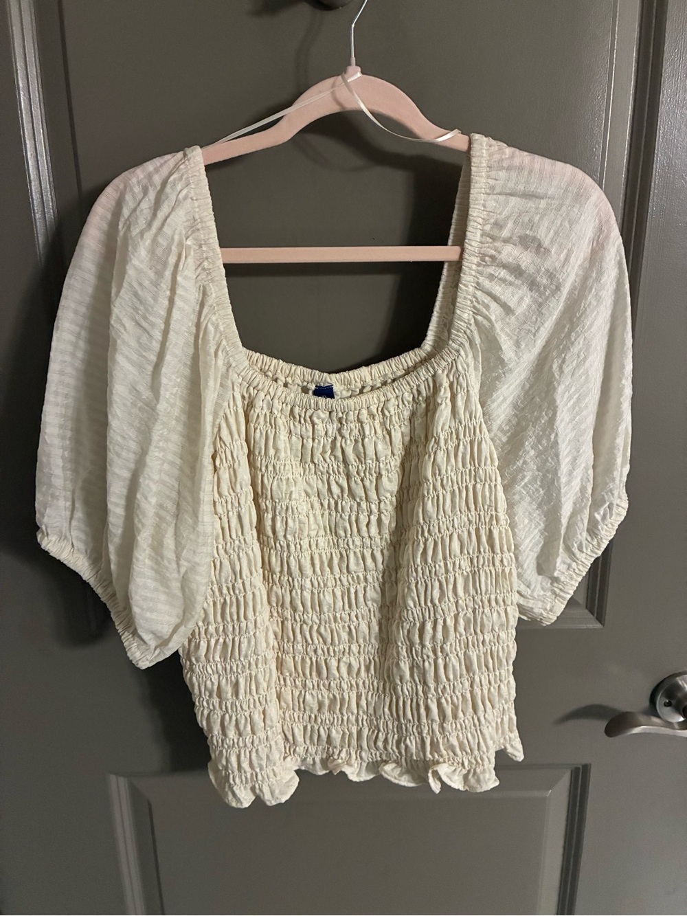 Old Navy Cream Smocked Square-Neck Peasant Blouse